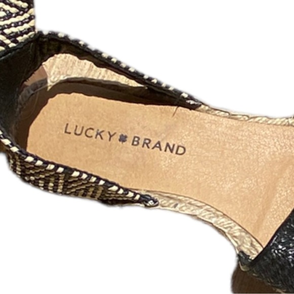 Lucky Brand Sandals Womens 9M Black Cream Renka Espadrille Woven Ankle Strap - Picture 8 of 9